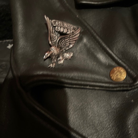 VTG Branded Garments Leather JKT. W/ Harley Davidson Patch. Sz. (42) . Sturgis - Picture 9 of 11